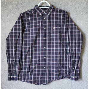 Ariat Pro Series Navy Blue Plaid Long Sleeve Button Down Shirt Youth Size XL 18